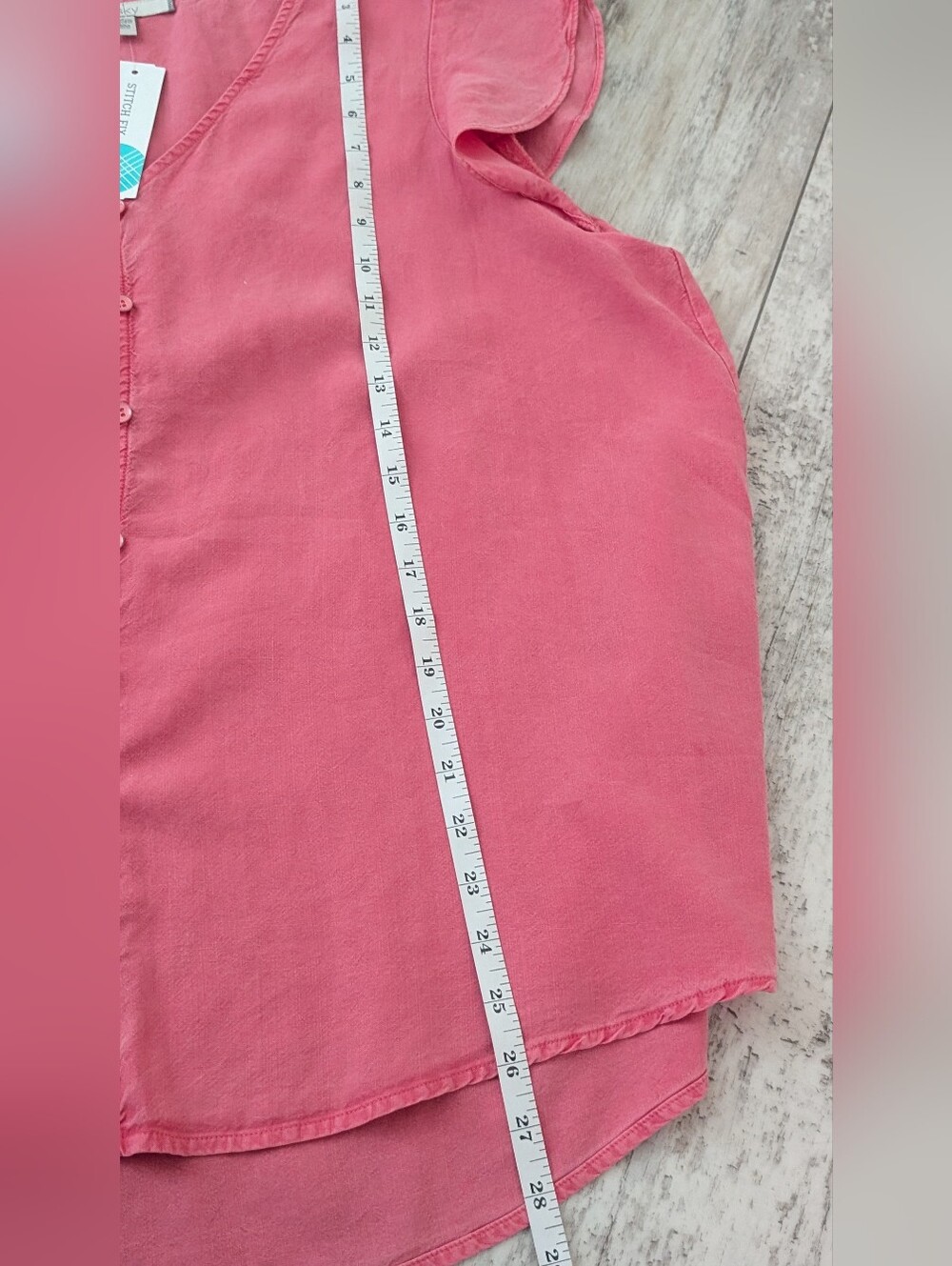 Pink Flutter-Sleeve V-Neck Button-Front Blouse - Picture 4 of 6